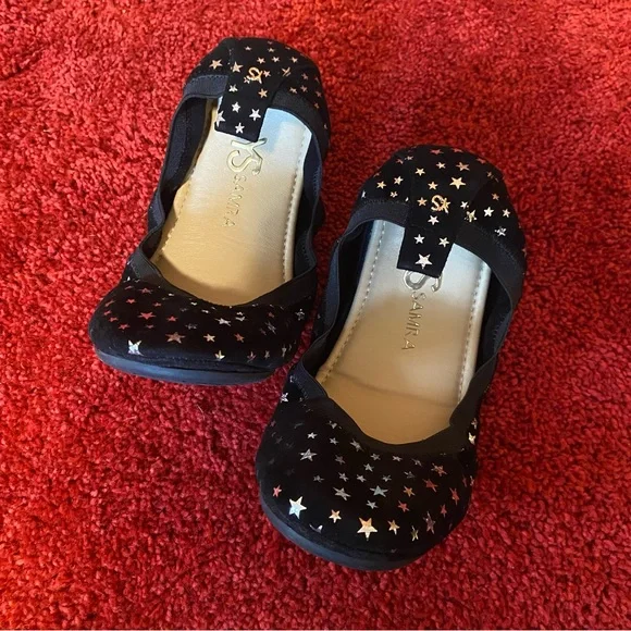 YS Yosi Samra Black Star Metallic Print Foldable Ballet Flats - Picture 5 of 9